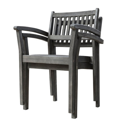Hakan Wood Patio Curvy Legs Table and Stacking Chair Set