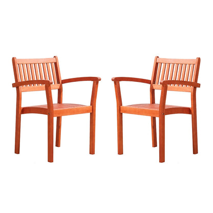 Hakan Wood Patio Curvy Legs Table and Stacking Chair Set