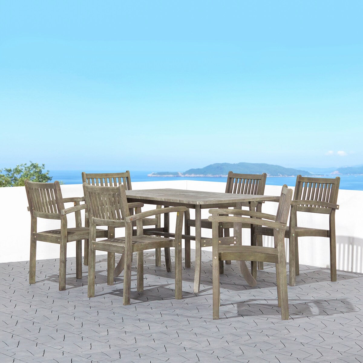 Hakan Wood Patio Curvy Legs Table and Stacking Chair Set