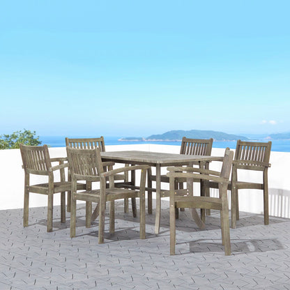 Hakan Wood Patio Curvy Legs Table and Stacking Chair Set