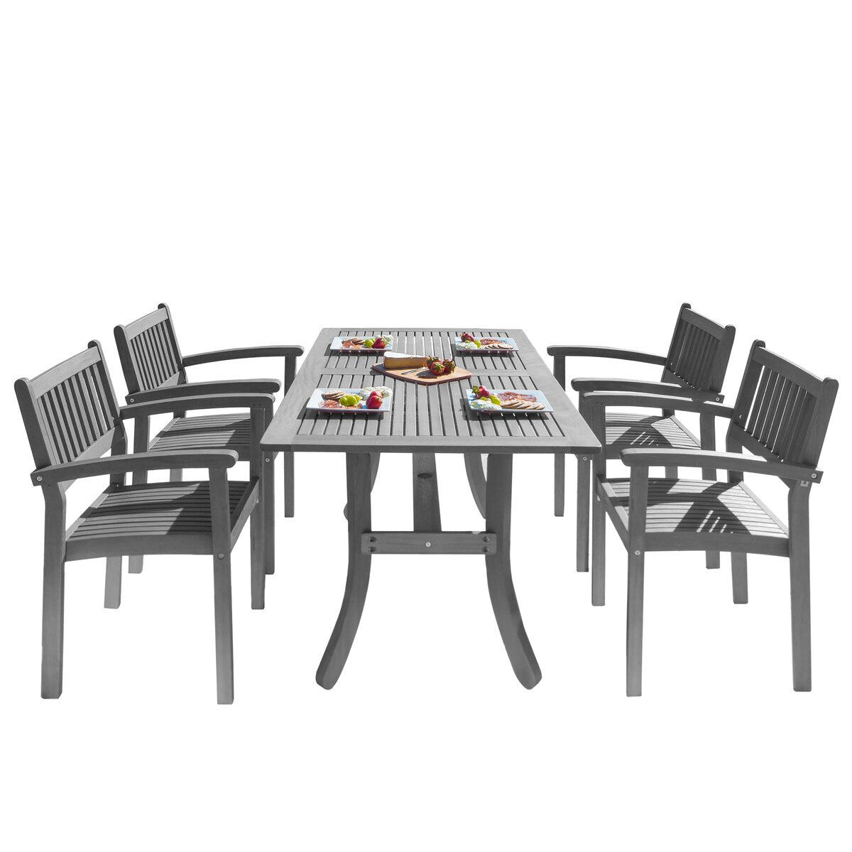 Hakan Wood Patio Curvy Legs Table and Stacking Chair Set