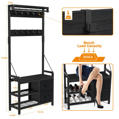 Hall Tree with Bench, Can Divided into freestanding Shoe Bench and Wall Rack