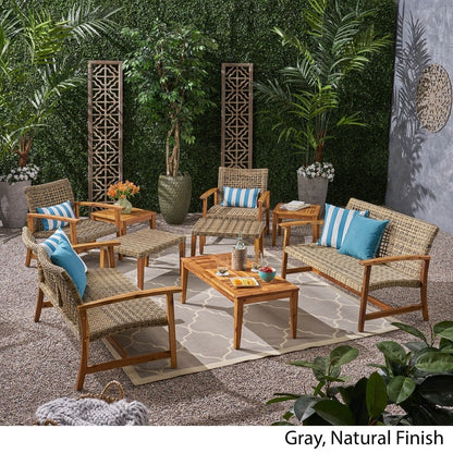 Hampton Outdoor 9-pc. Wood/Wicker Chat Set by Christopher Knight Home