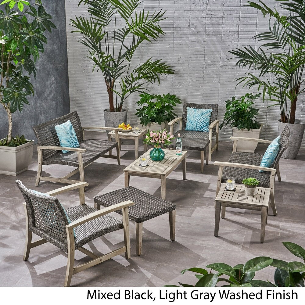 Hampton Outdoor 9-pc. Wood/Wicker Chat Set by Christopher Knight Home
