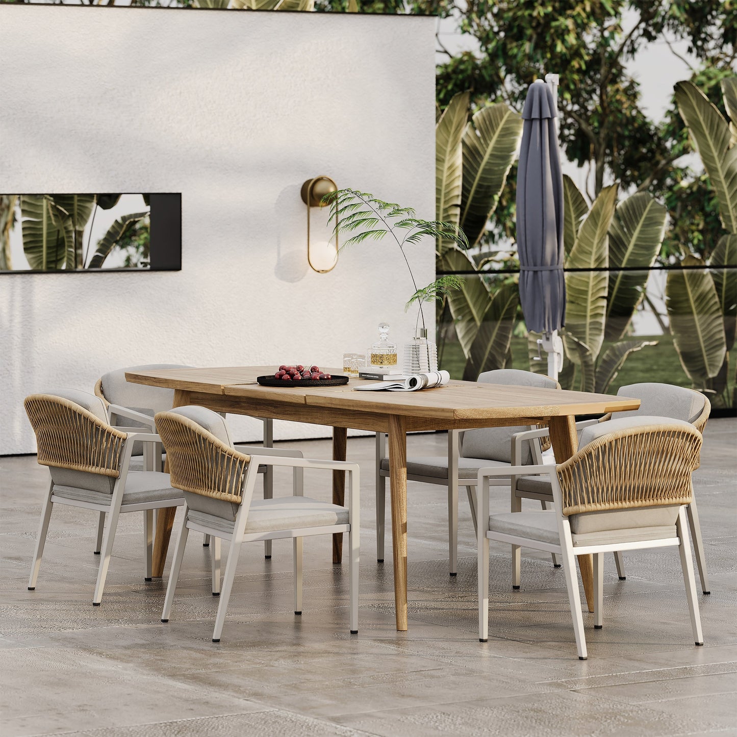 Hares Farmhouse Outdoor Acacia Wood 7-Piece Dining Sets with Cushions by Christopher Knight Home