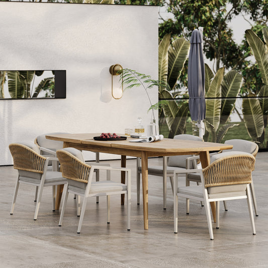 Hares Farmhouse Outdoor Acacia Wood 7-Piece Dining Sets with Cushions by Christopher Knight Home