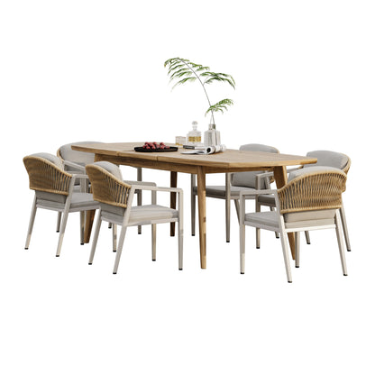 Hares Farmhouse Outdoor Acacia Wood 7-Piece Dining Sets with Cushions by Christopher Knight Home