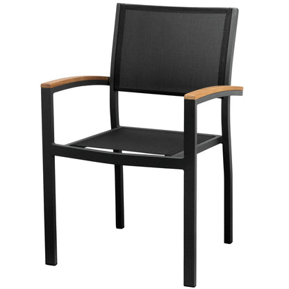 Heck 13 Pieces FSC Teak Aluminum Outdoor Dining Set for 12 Person, Extendable Table and Stackable Chair, Charcoal Black