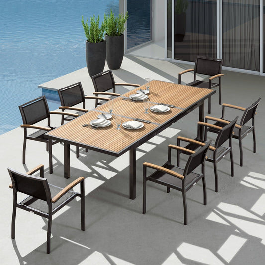 HIGOLD - Heck 9 Pieces Retractable Patio Dining Sets for 8 Seaters Outdoor Dining, Grade A Teak, Space Alum, Matte Charcoal