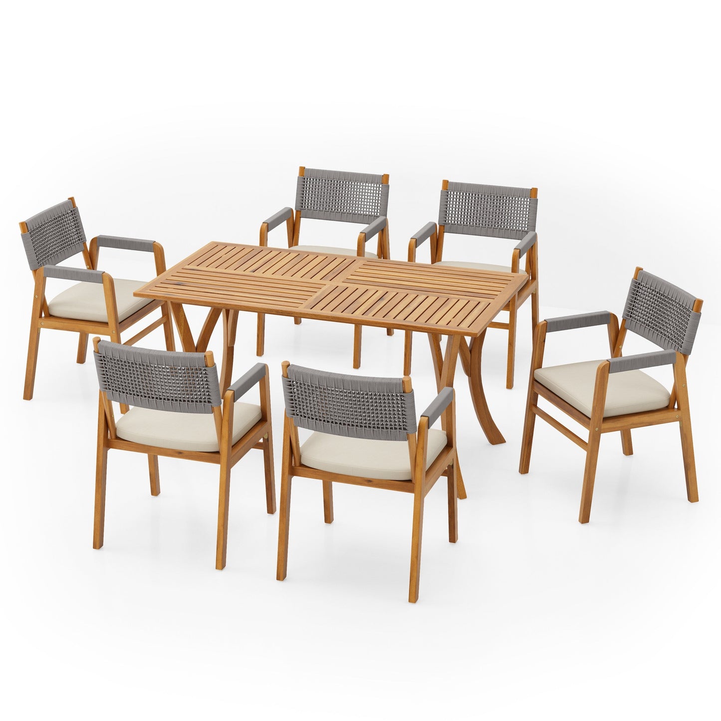 Holomn Outdoor 7-piece Acacia Wood Dining Set with Rope Chairs by Christopher Knight Home