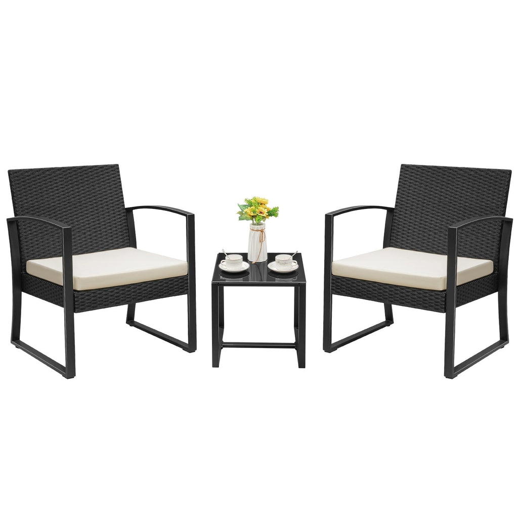 Homall 3 Pieces Outdoor Plastic Bistro Set Patio Conversation Set with Cushion and Table