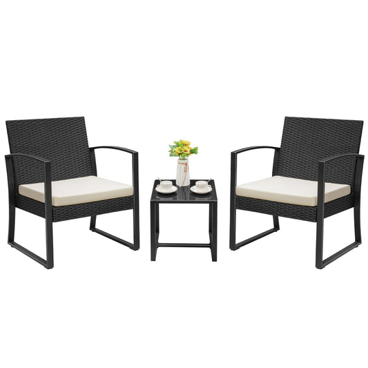 Homall 3 Pieces Outdoor Plastic Bistro Set Patio Conversation Set with Cushion and Table