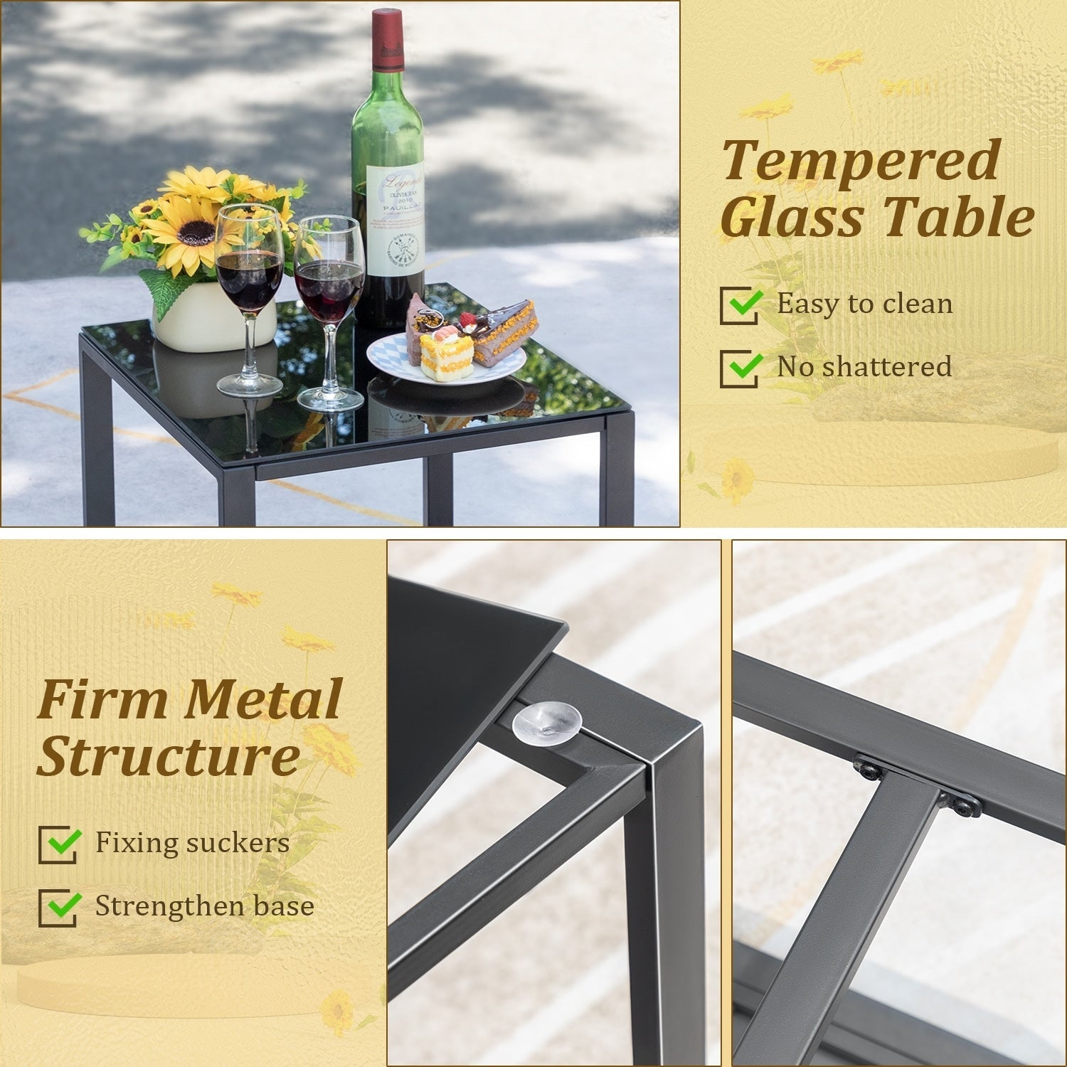 Homall 3 Pieces Outdoor Plastic Bistro Set Patio Conversation Set with Cushion and Table
