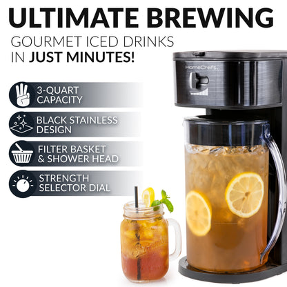 HomeCraft 3-Quart Black Stainless Steel Cafe Ice Iced Coffee and Tea Brewing System