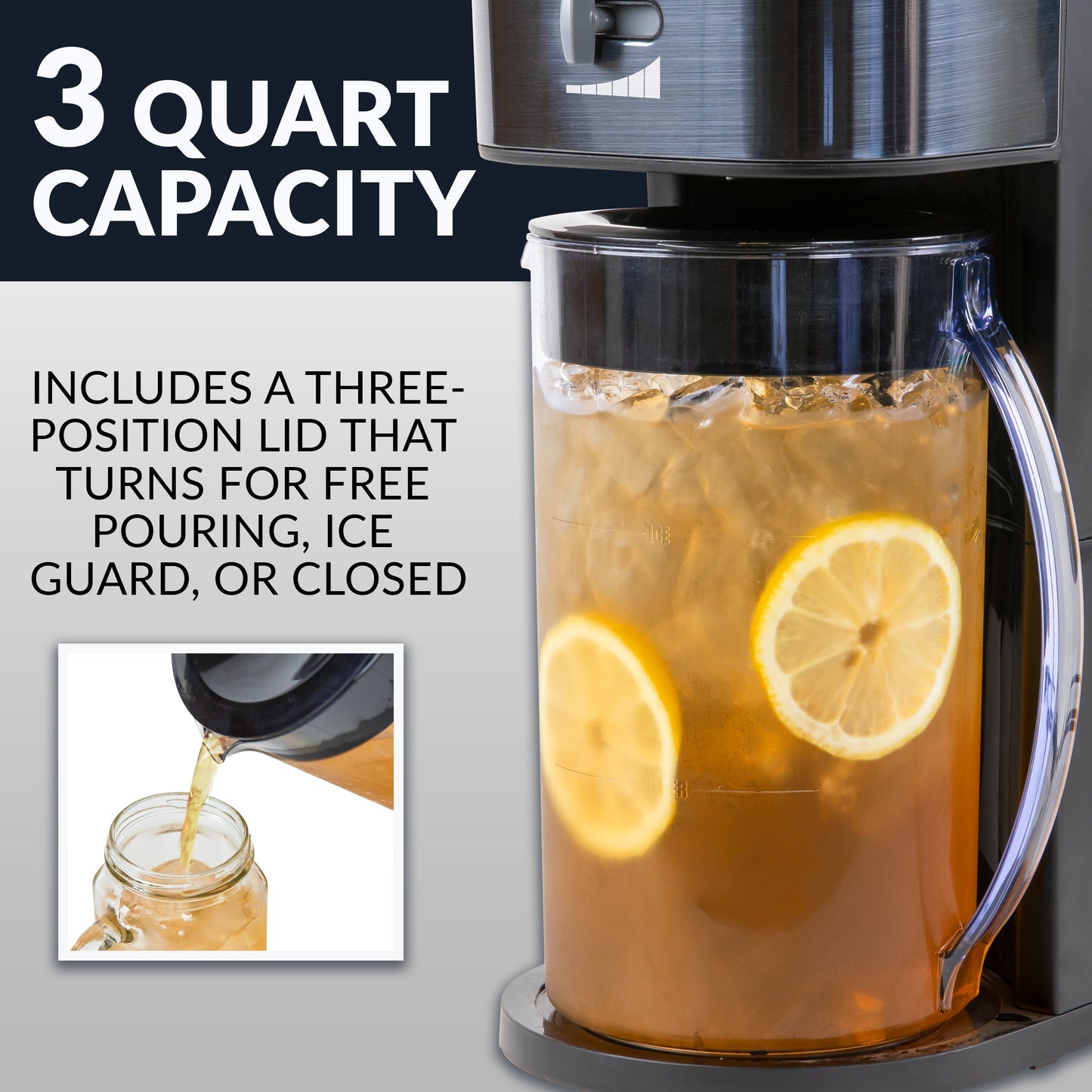 HomeCraft 3-Quart Black Stainless Steel Cafe Ice Iced Coffee and Tea Brewing System