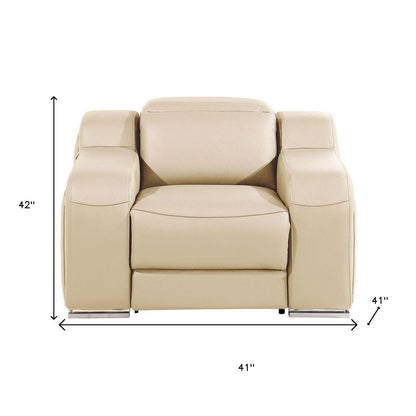 HomeRoots 41 Beige Italian Leather Wall Hugger Recliner With USB