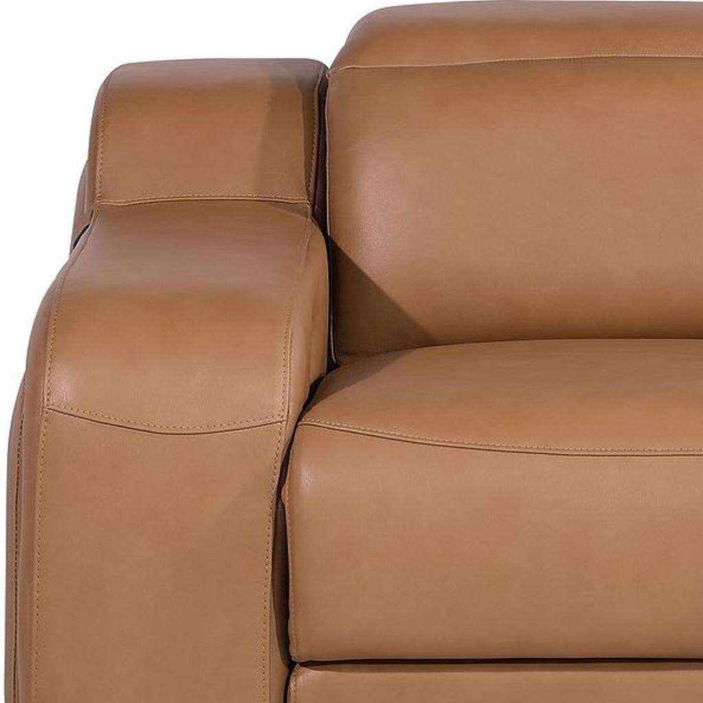 HomeRoots 41 Chestnut Italian Leather Wall Hugger Recliner With USB