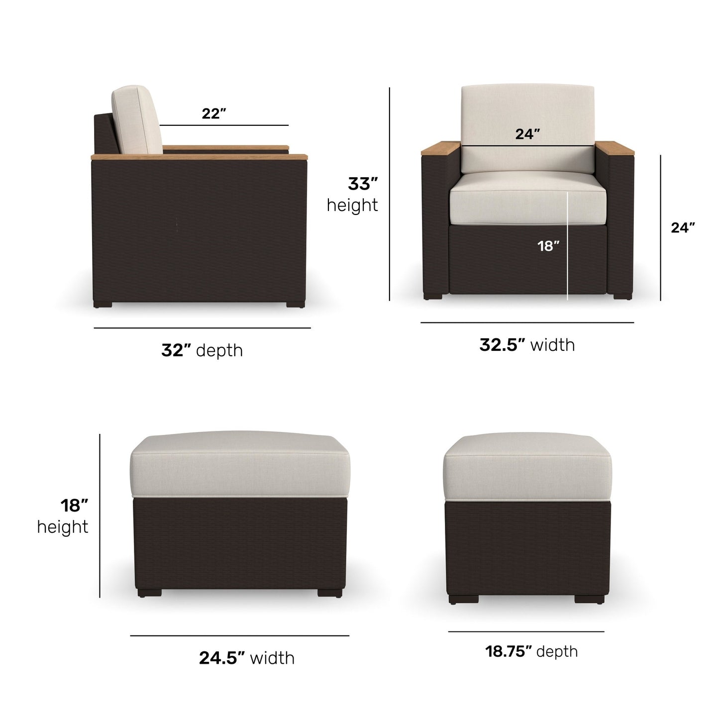 Homestyles 2-Piece Palm Springs Outdoor Arm Chair and Ottoman Set