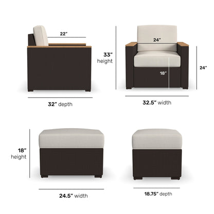 Homestyles 2-Piece Palm Springs Outdoor Arm Chair and Ottoman Set