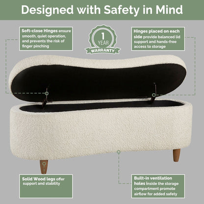 INK IVY Bailey Boucle-Style Curved Storage Accent Bench