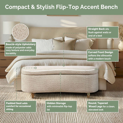 INK IVY Bailey Boucle-Style Curved Storage Accent Bench