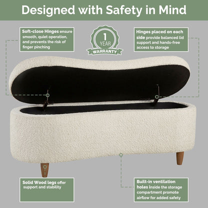 INK IVY Bailey Boucle-Style Curved Storage Accent Bench