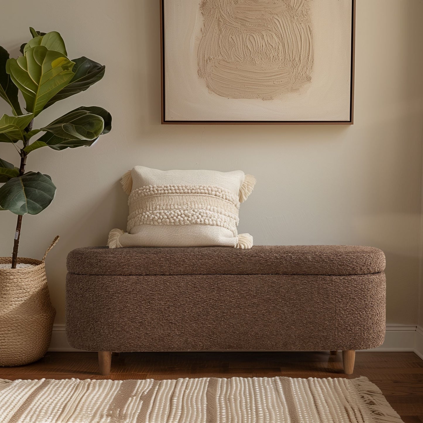 INK IVY Bailey Boucle-Style Curved Storage Accent Bench