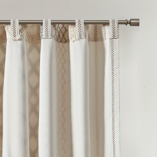 INK+IVY Imani Cotton Printed Single Curtain Panel with Chenille Stripe and Lining