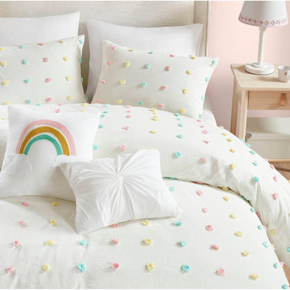Intelligent Design Kids Ensley Pom Pom Cotton Jacquard Quilt Set with Throw Pillows