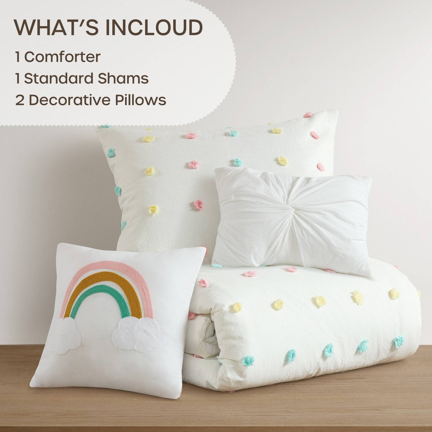 Intelligent Design Kids Ensley Pom Pom Cotton Jacquard Quilt Set with Throw Pillows