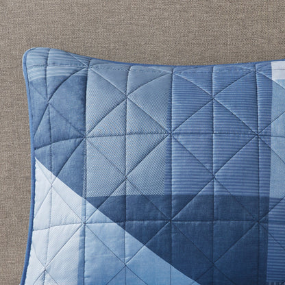 Intelligent Design Wesley Blue Patchwork Printed Reversible Quilt Set