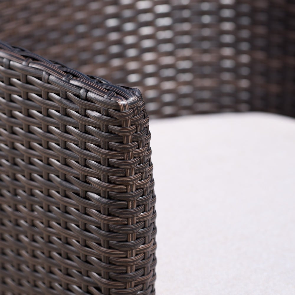 Iona Outdoor 3-Piece Round Wicker Chat Set with Cushions by Christopher Knight Home