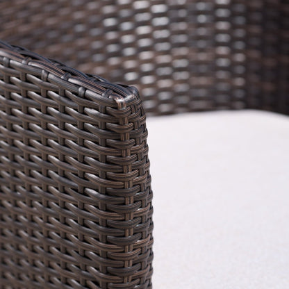 Iona Outdoor 3-Piece Round Wicker Chat Set with Cushions by Christopher Knight Home