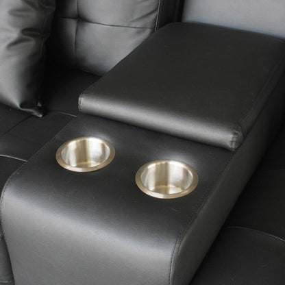 Iris Sofa with LED, USB Ports, Cupholders, Black Faux Leather 85 Inch