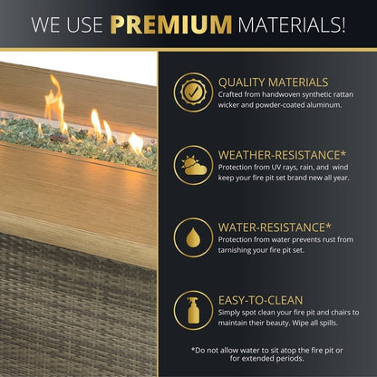 Kinger Home Isla Rattan 7-Piece Patio Set with Propane Fire Pit Table - 76-Inch