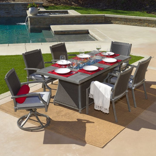 Kinger Home Isla Rattan 7-Piece Patio Set with Propane Fire Pit Table - 76-Inch