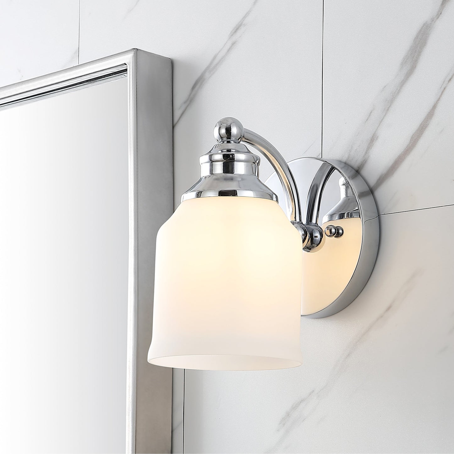 Jayne Iron/Frosted Glass Farmhouse Cottage LED Vanity Light, by JONATHAN Y