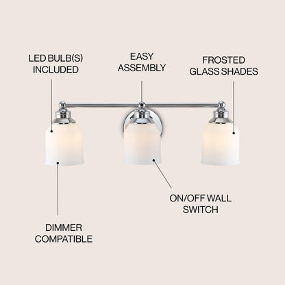 Jayne Iron/Frosted Glass Farmhouse Cottage LED Vanity Light, by JONATHAN Y