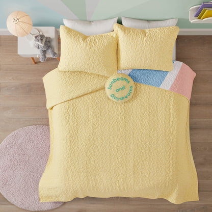 Intelligent Design Kids Jessie Rainbow Sunburst Reversible Cotton Quilt Set with Throw Pillow