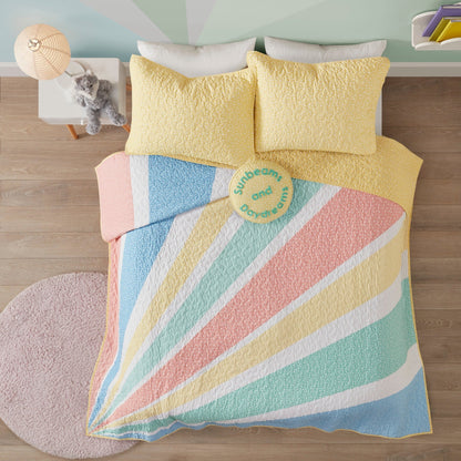 Intelligent Design Kids Jessie Rainbow Sunburst Reversible Cotton Quilt Set with Throw Pillow
