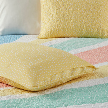 Intelligent Design Kids Jessie Rainbow Sunburst Reversible Cotton Quilt Set with Throw Pillow