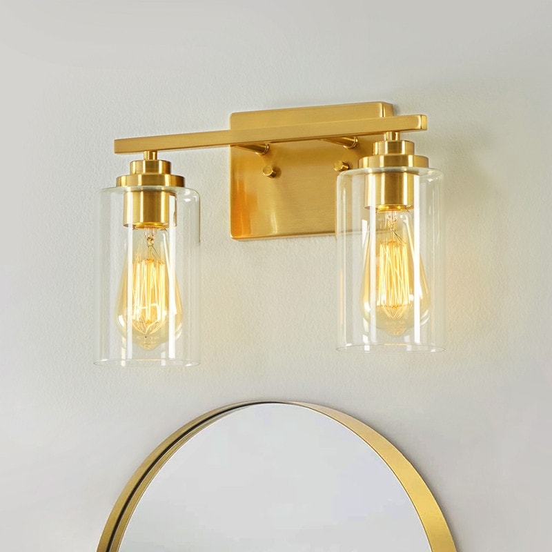 KAWOTI 2-Light Dimmable Bathroom Vanity Light with Clear Glass Shade