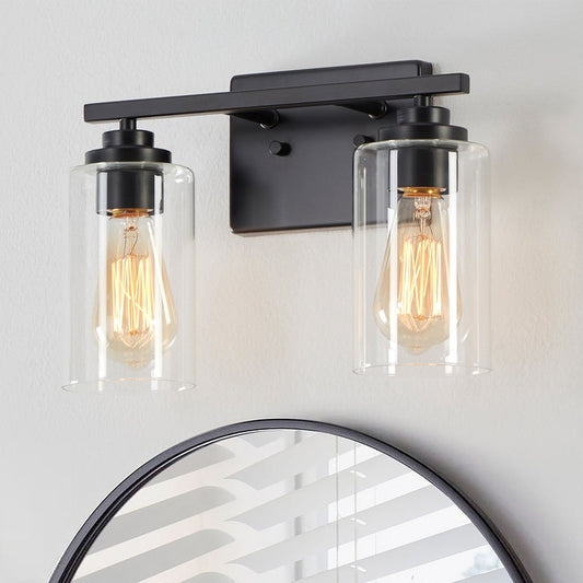KAWOTI 2-Light Dimmable Bathroom Vanity Light with Clear Glass Shade