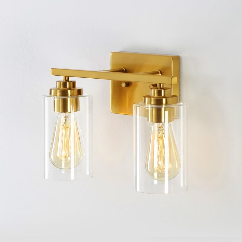 KAWOTI 2-Light Dimmable Bathroom Vanity Light with Clear Glass Shade