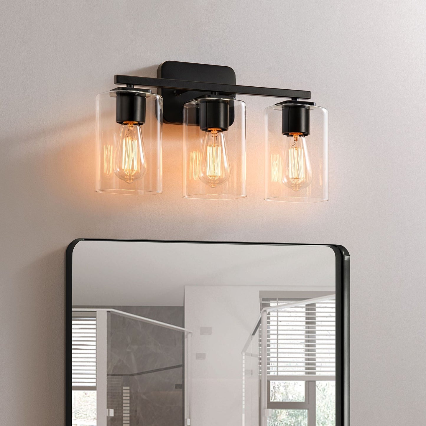 KAWOTI 3 Light Bathroom Vanity Light with rectangular Glass Shade