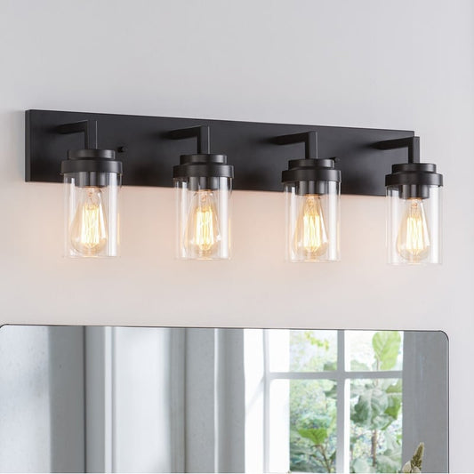 KAWOTI 4 Light Bathroom Vanity Light with Clear Glass Shade