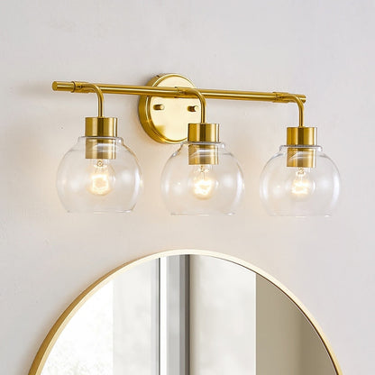 KAWOTI Dimmable Bathroom Vanity Light with Clear Glass Shades