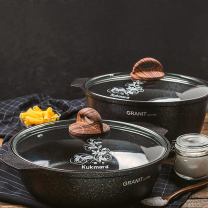 KUKMARA Granit Ultra Aluminum Marble Non-Stick Pot w/Glass Lid