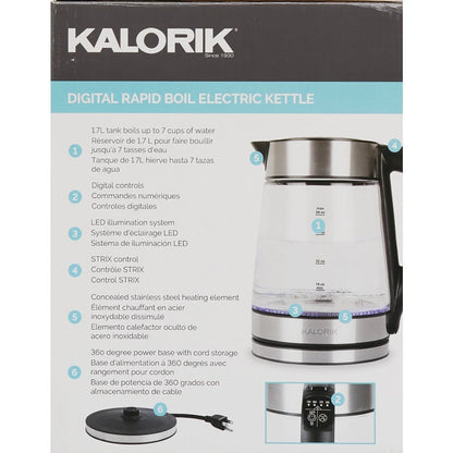 Kalorik 1.7L Stainless Steel Rapid Boil Electric Kettle with Blue LED - 1 Each