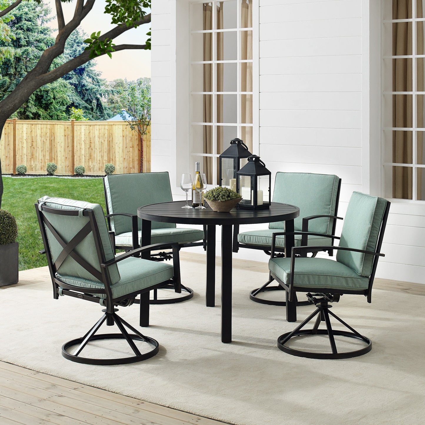 Crosley Kaplan 5Pc Outdoor Metal Round Dining Set- Table & 4 Swivel Chairs